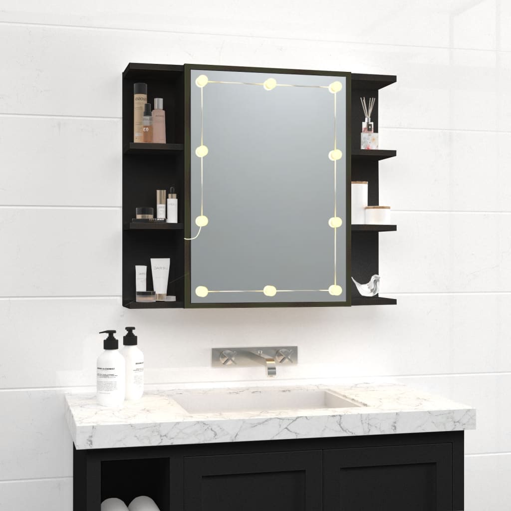 Mirror Cabinet with LED Black 70x16.5x60 cm - Bend