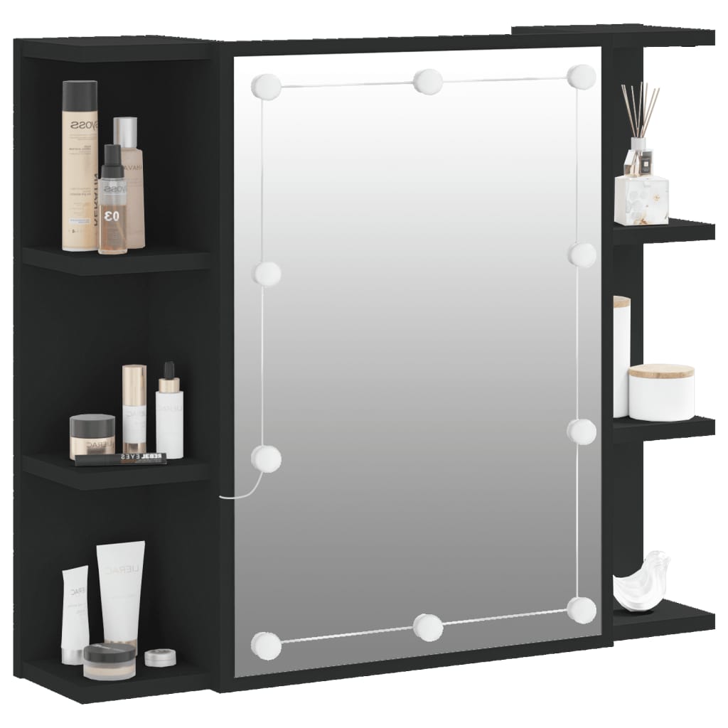 Mirror Cabinet with LED Black 70x16.5x60 cm - Bend