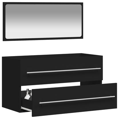 Bathroom Cabinet with Mirror Engineered Wood - Black