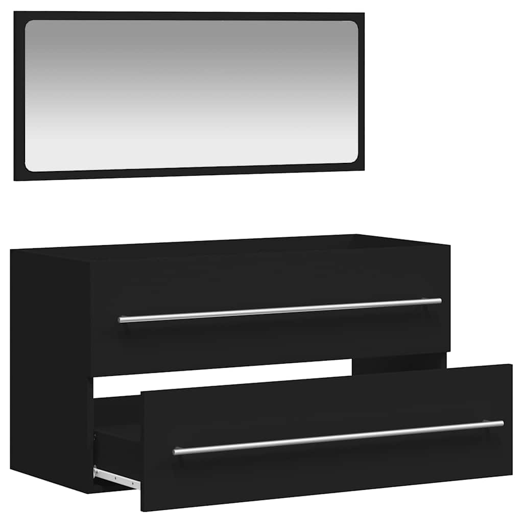 Bathroom Cabinet with Mirror Engineered Wood - Black