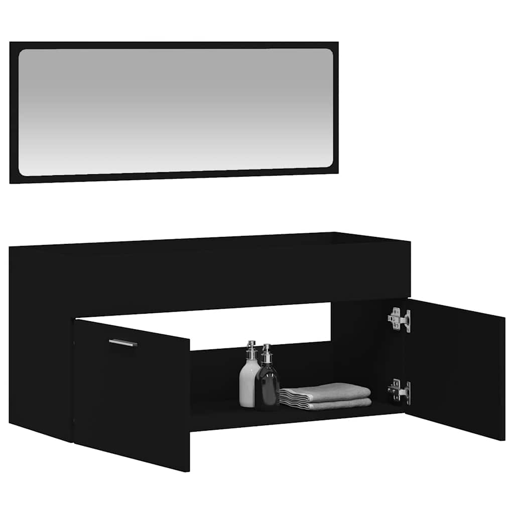 Bathroom Cabinet with Mirror Engineered Wood - Black