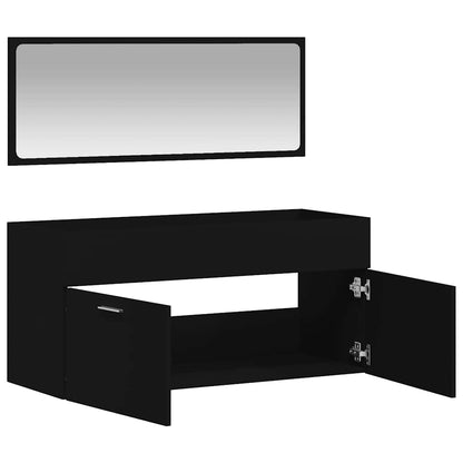 Bathroom Cabinet with Mirror Engineered Wood - Black