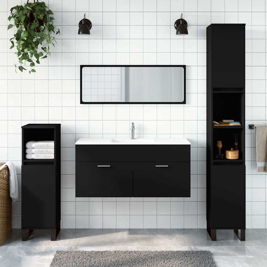 Bathroom Cabinet with Mirror Engineered Wood - Black