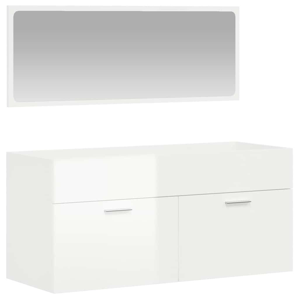 Bathroom Cabinet with Mirror High Gloss White Engineered Wood