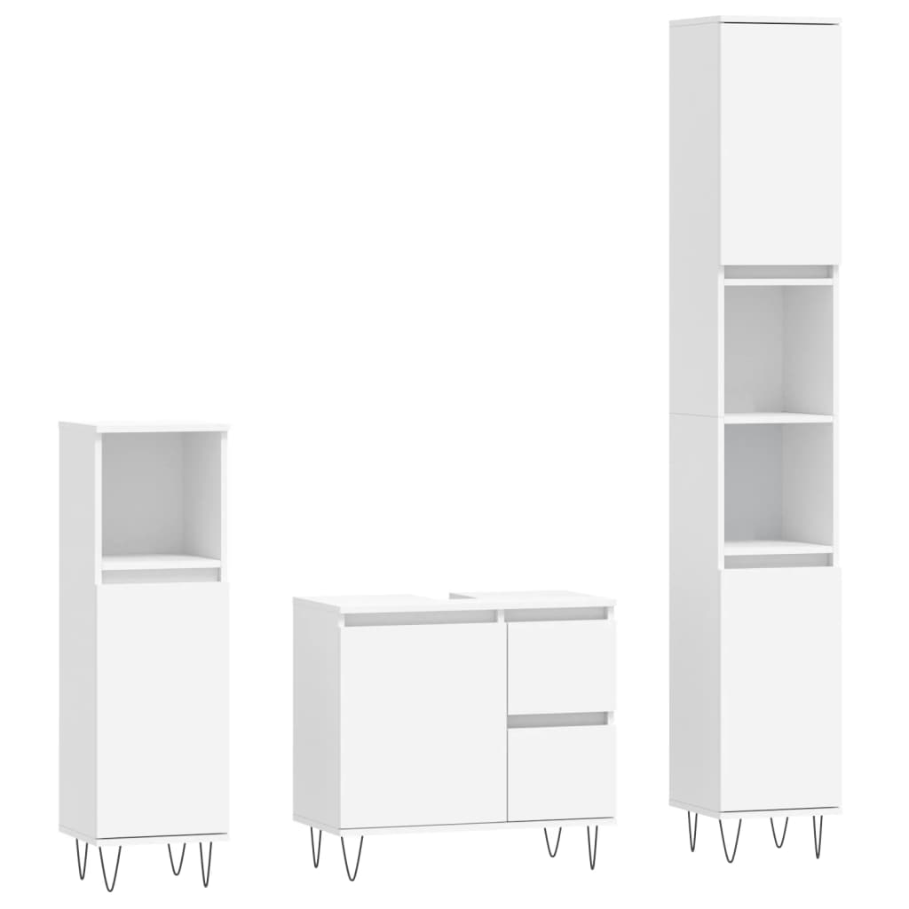 3 Piece Bathroom Furniture Set White Engineered Wood