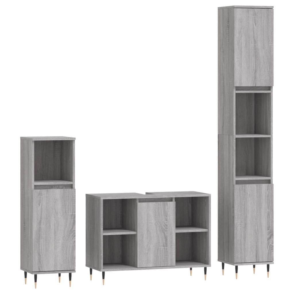 3 Piece Bathroom Furniture Set Grey Sonoma Engineered Wood