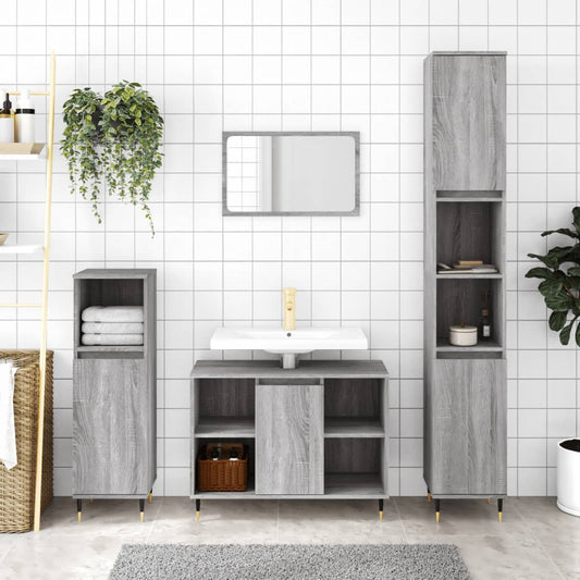 3 Piece Bathroom Furniture Set Grey Sonoma Engineered Wood