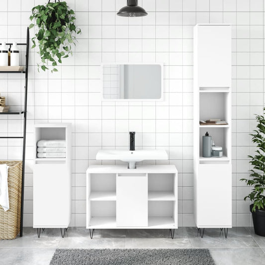 3 Piece Bathroom Furniture Set White Engineered Wood