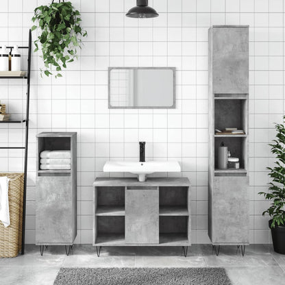 3 Piece Bathroom Furniture Set Concrete Grey Engineered Wood