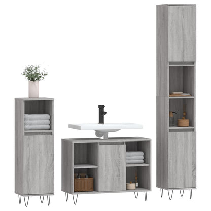 3 Piece Bathroom Furniture Set Grey Sonoma Engineered Wood