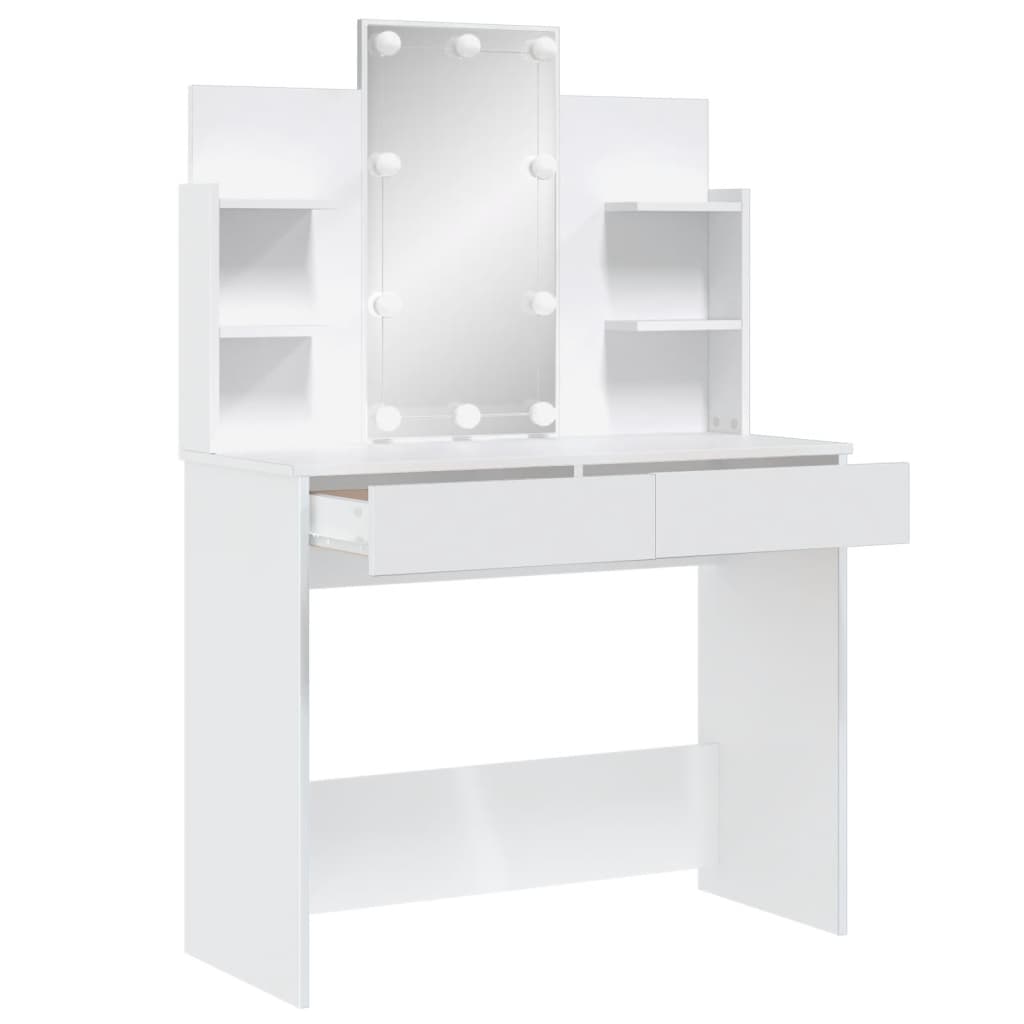 Dressing Table with LED Lights White 96x40x142 cm