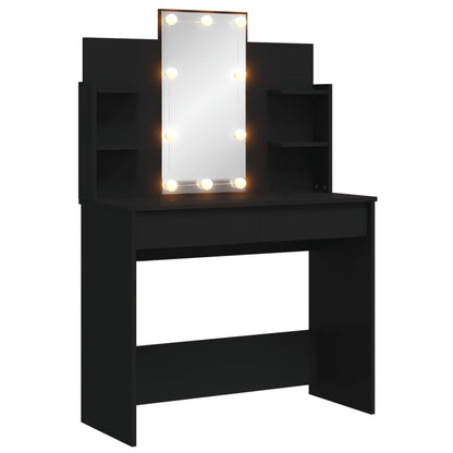 Dressing Table with LED Lights Black 96x40x142 cm