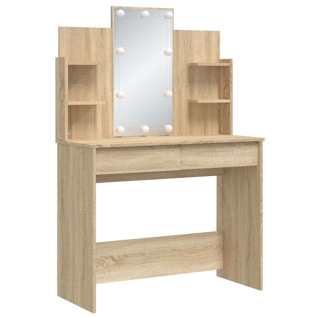 Dressing Table with LED Lights Sonoma Oak 96x40x142 cm