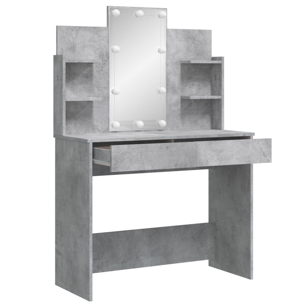 Dressing Table with LED Lights Concrete Grey 96x40x142 cm