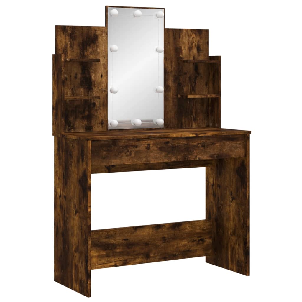 Dressing Table with LED Lights Smoked Oak 96x40x142 cm - Bend