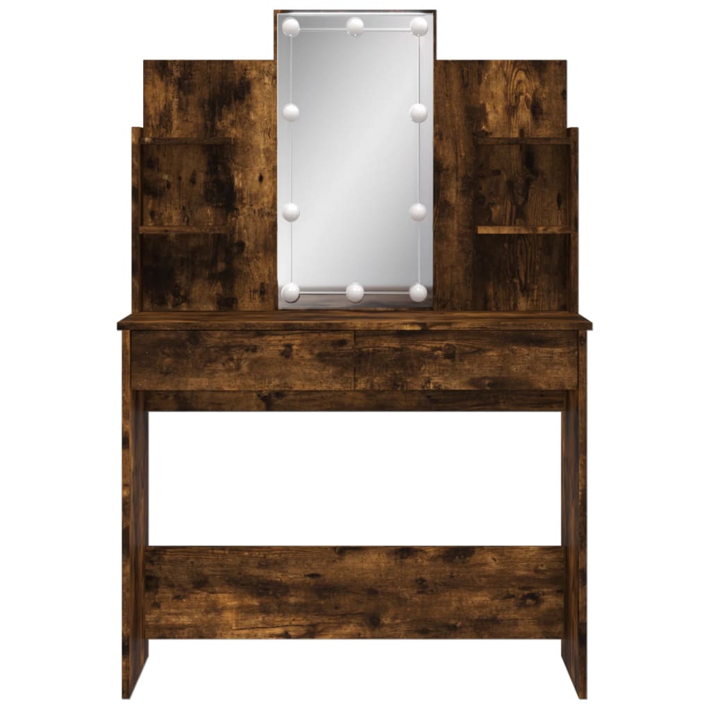 Dressing Table with LED Lights Smoked Oak 96x40x142 cm - Bend