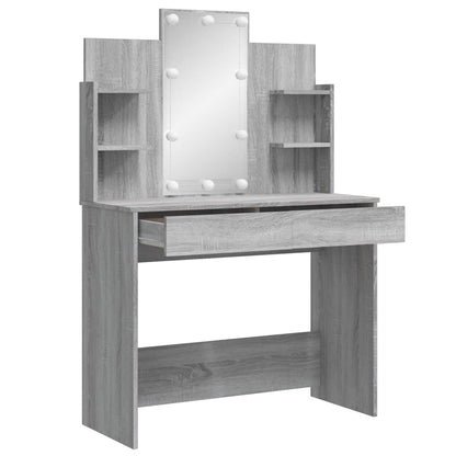 Dressing Table with LED Lights Grey Sonoma 96x40x142 cm