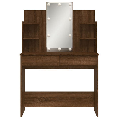 Dressing Table with LED Lights Brown Oak 96x40x142 cm - Bend