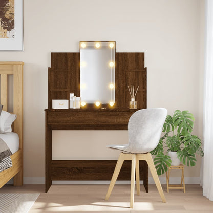 Dressing Table with LED Lights Brown Oak 96x40x142 cm - Bend