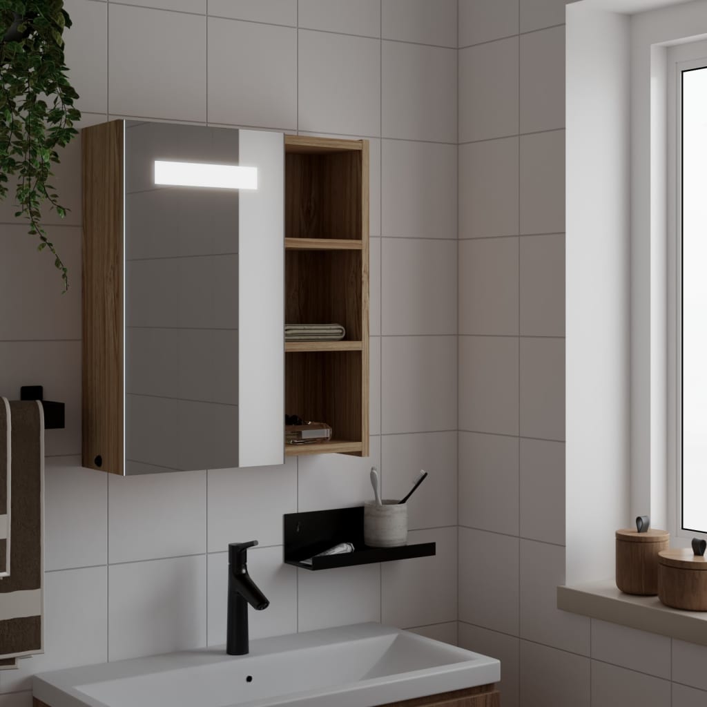 Bathroom Mirror Cabinet with LED Light Oak 45x13x52 cm - Bend