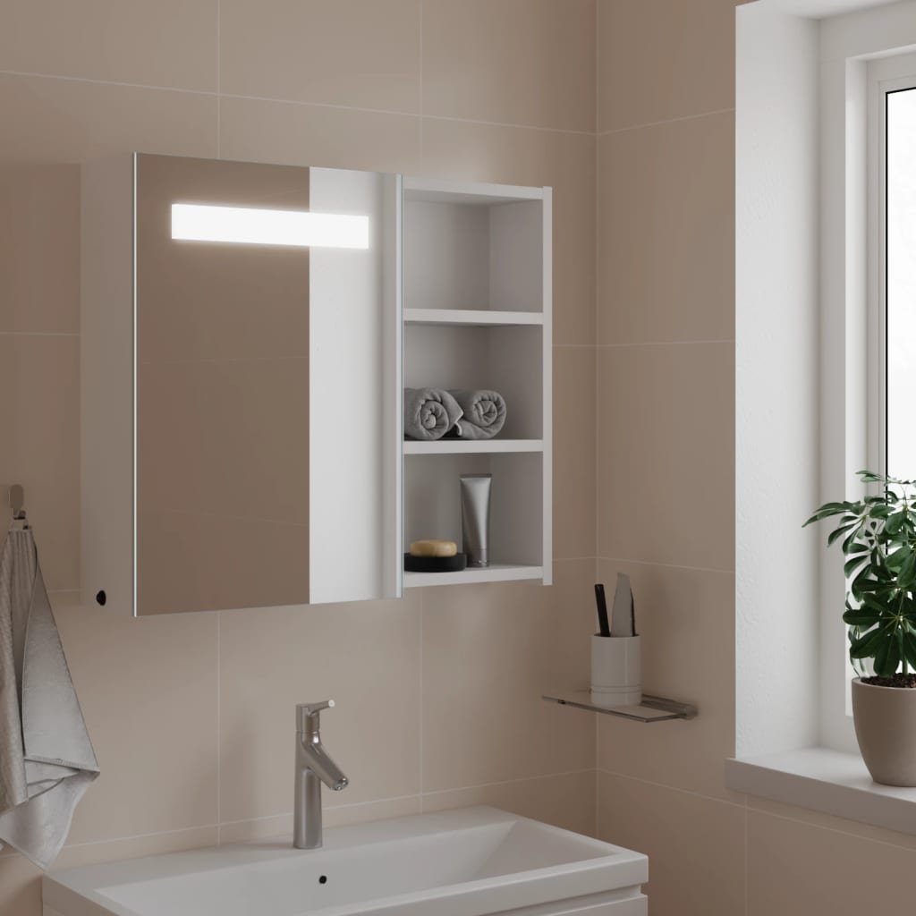 Bathroom Mirror Cabinet with LED Light White 60x13x52 cm - Bend