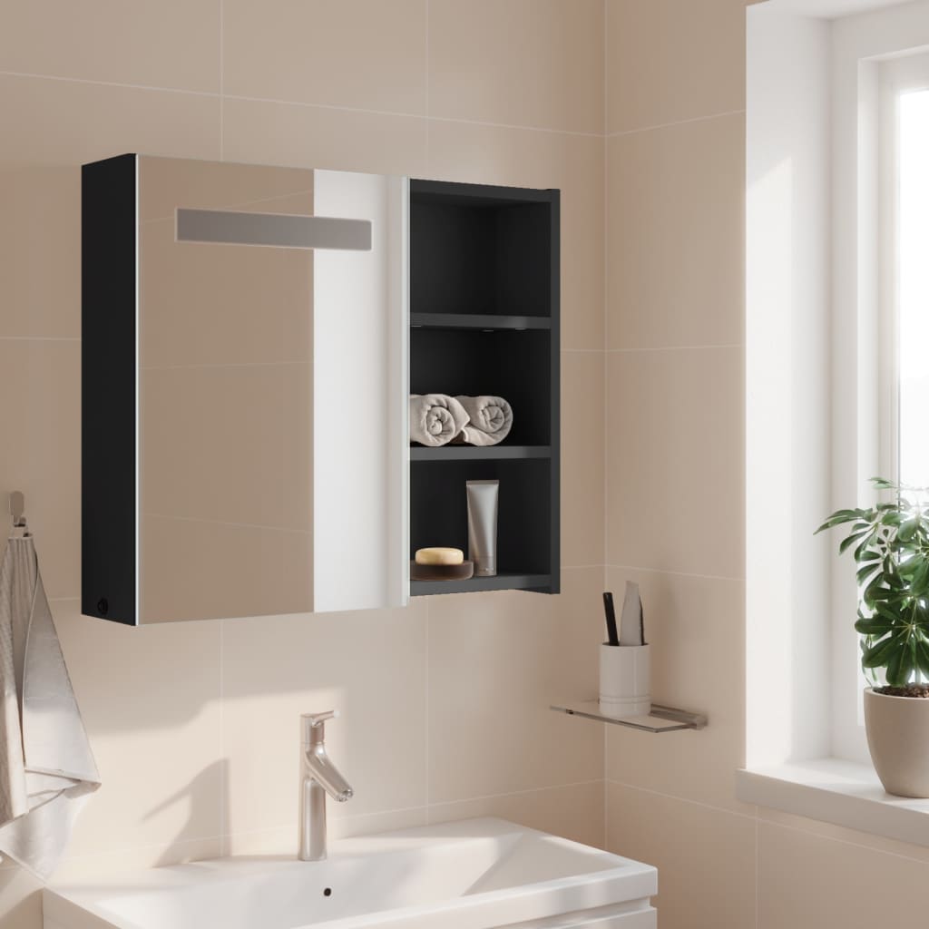 Bathroom Mirror Cabinet with LED Light Grey 60x13x52 cm - Bend