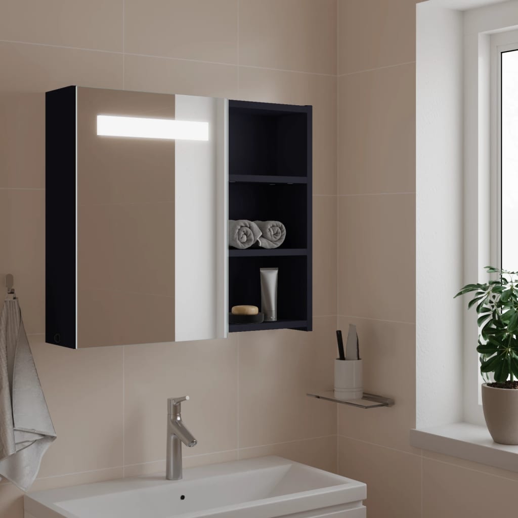 Bathroom Mirror Cabinet with LED Light Grey 60x13x52 cm - Bend