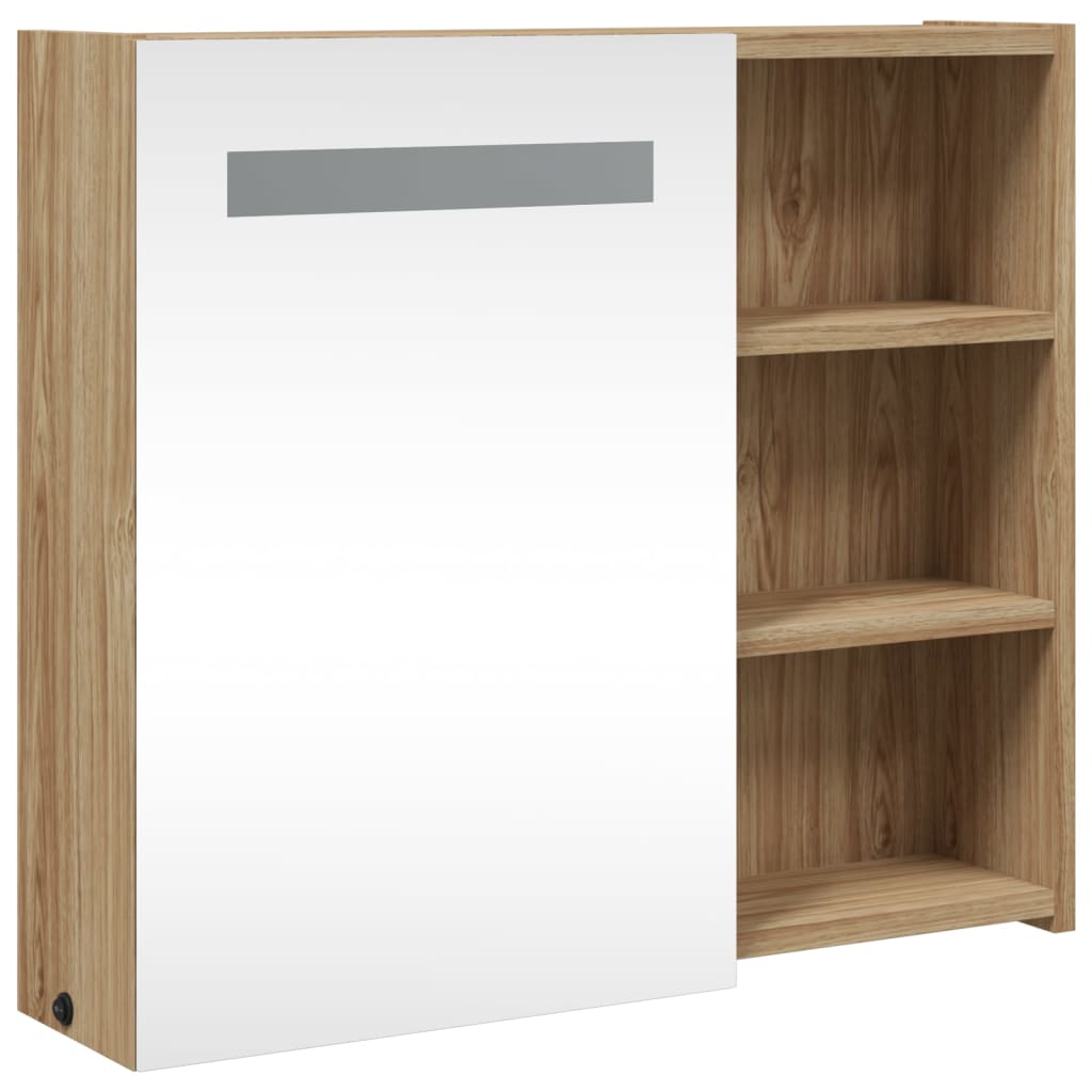 Bathroom Mirror Cabinet with LED Light Oak 60x13x52 cm - Bend