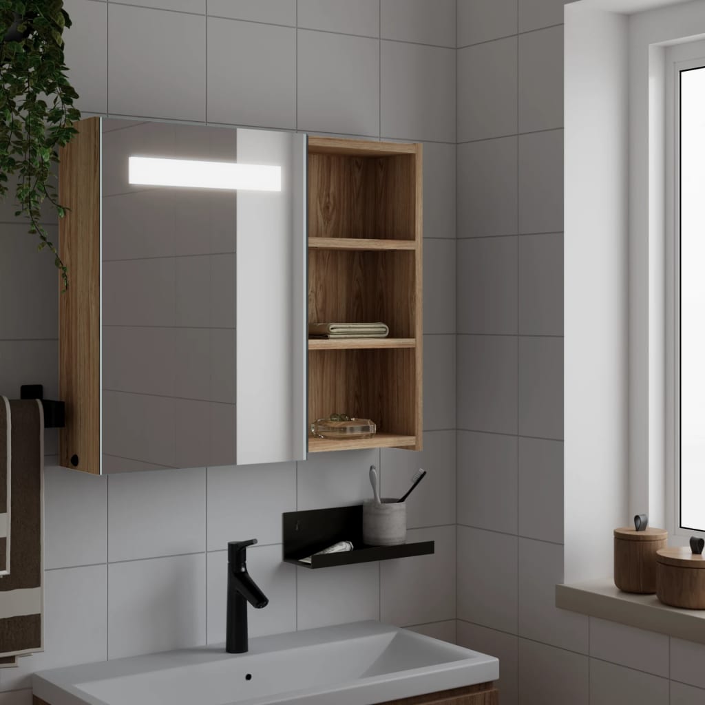 Bathroom Mirror Cabinet with LED Light Oak 60x13x52 cm - Bend