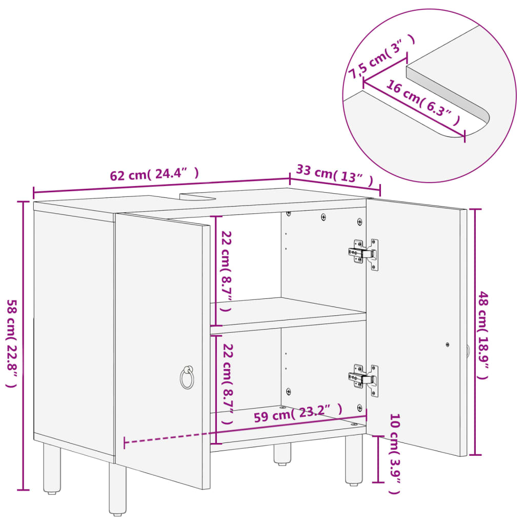 Bathroom Sink Cabinet 62x33x58 cm Solid Wood Mango