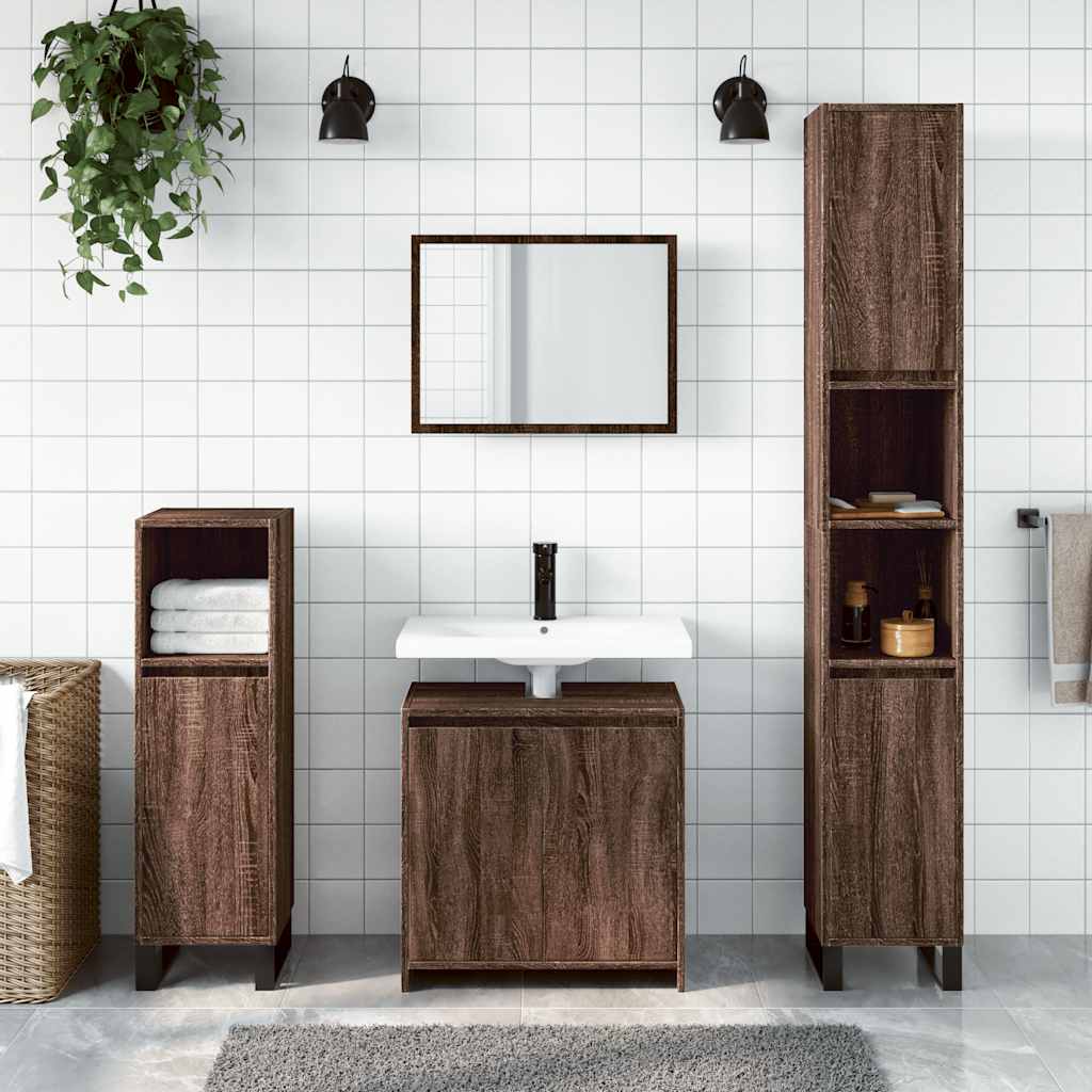 2 Piece Bathroom Furniture Set Brown Oak Engineered Wood