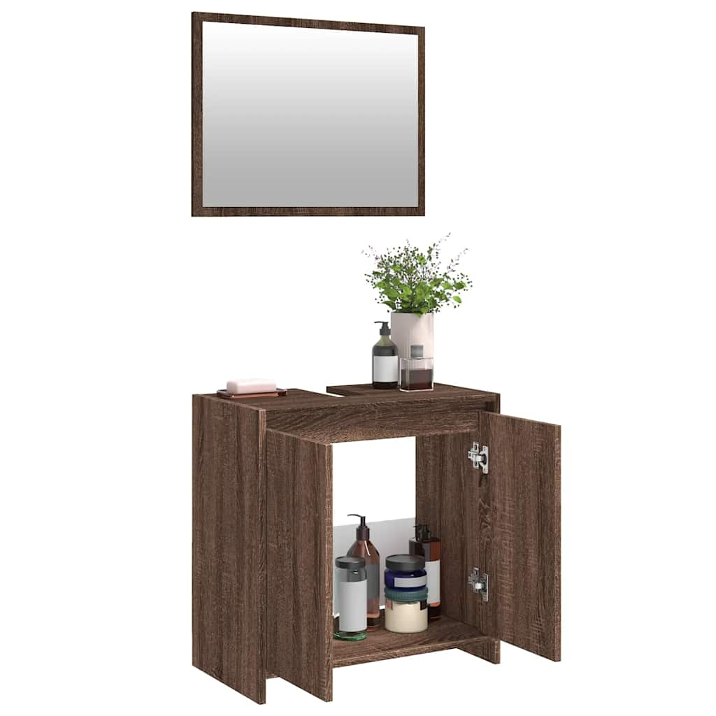 2 Piece Bathroom Furniture Set Brown Oak Engineered Wood