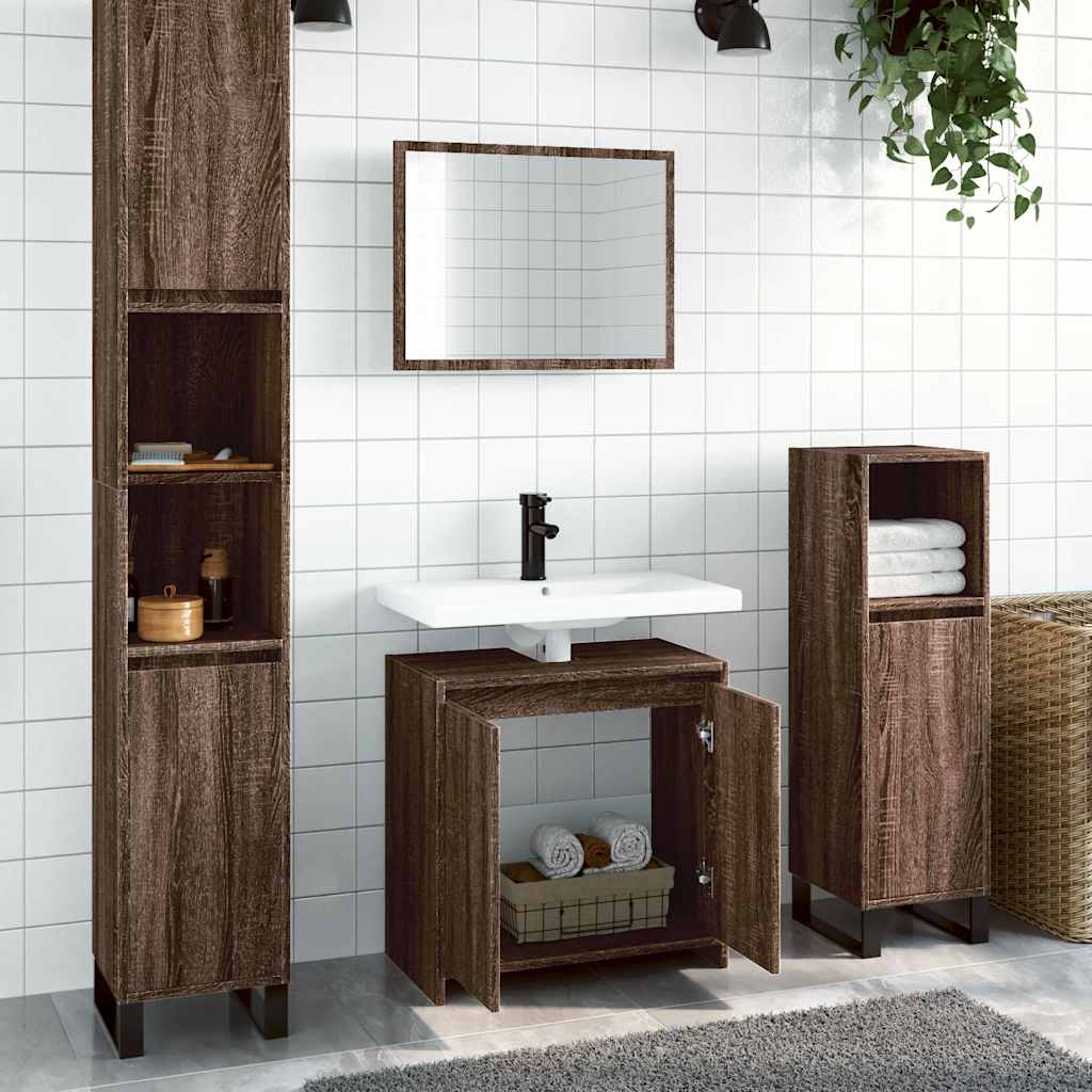 2 Piece Bathroom Furniture Set Brown Oak Engineered Wood