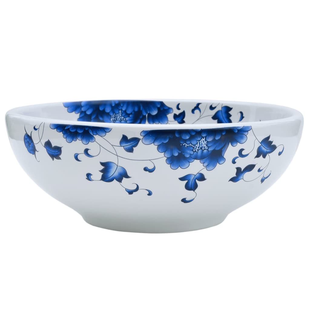 Countertop Basin White and Blue Round Φ41x14 cm Ceramic - Bend