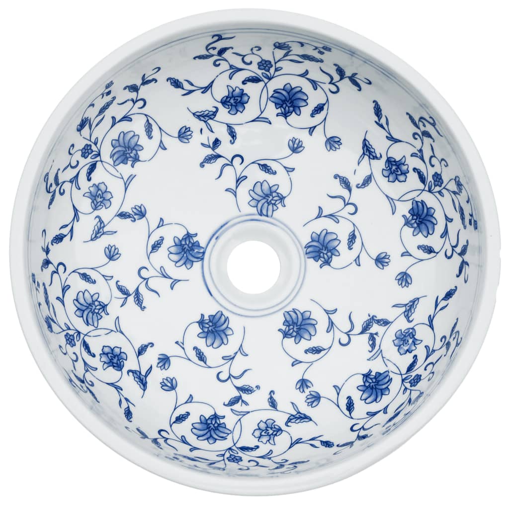 Countertop Basin White and Blue Round Φ41x14 cm Ceramic - Bend