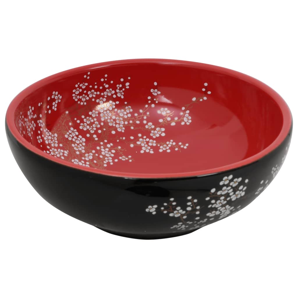 Countertop Basin Black and Red Round Φ41x14 cm Ceramic - Bend