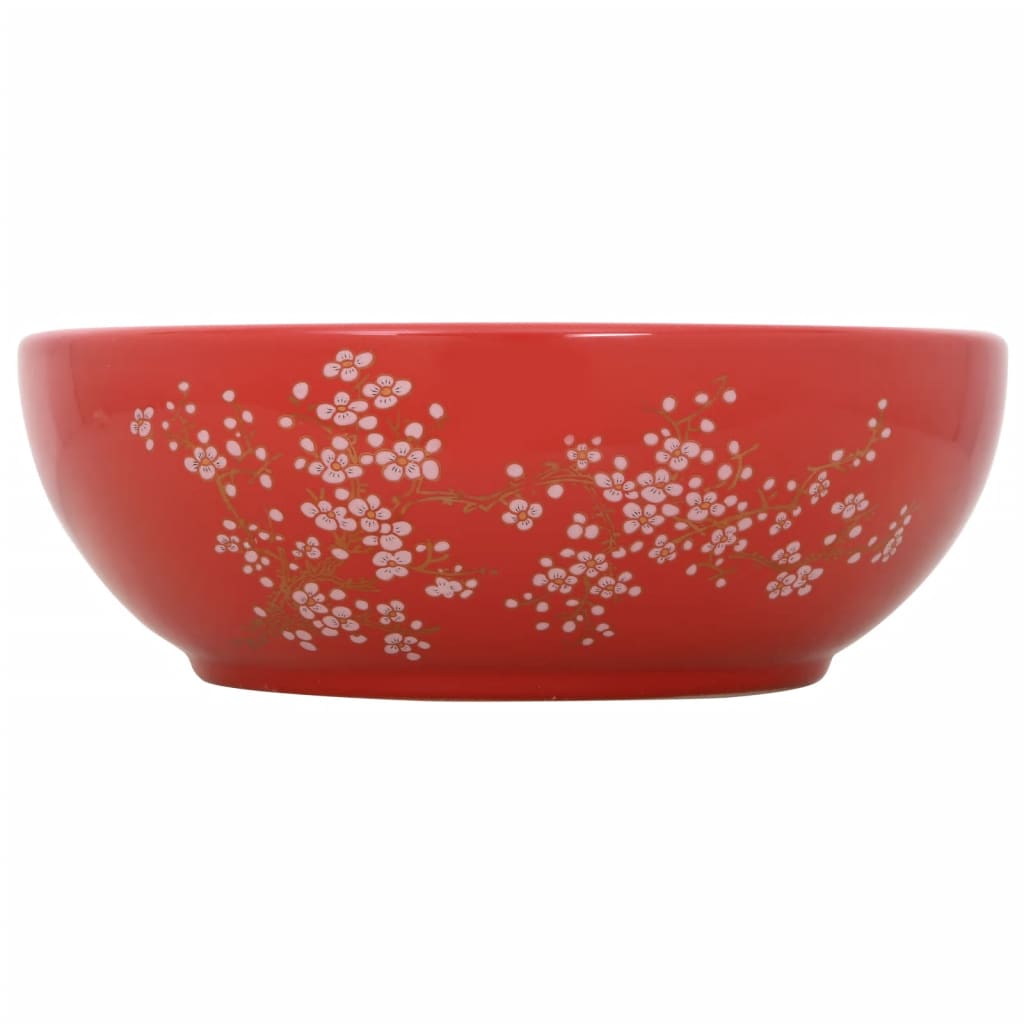 Countertop Basin White and Red Round Φ41x14 cm Ceramic