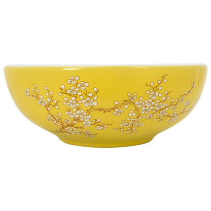 Countertop Basin White and Yellow Round Φ41x14 cm Ceramic