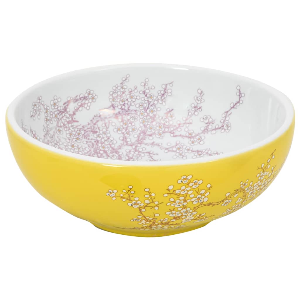 Countertop Basin White and Yellow Round Φ41x14 cm Ceramic