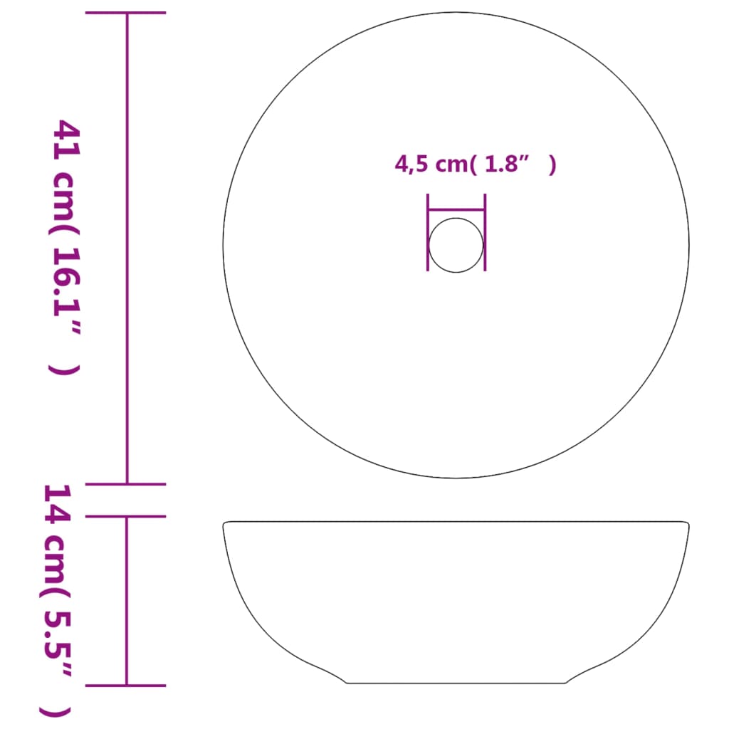 Countertop Basin Grey Round Φ41x14 cm Ceramic