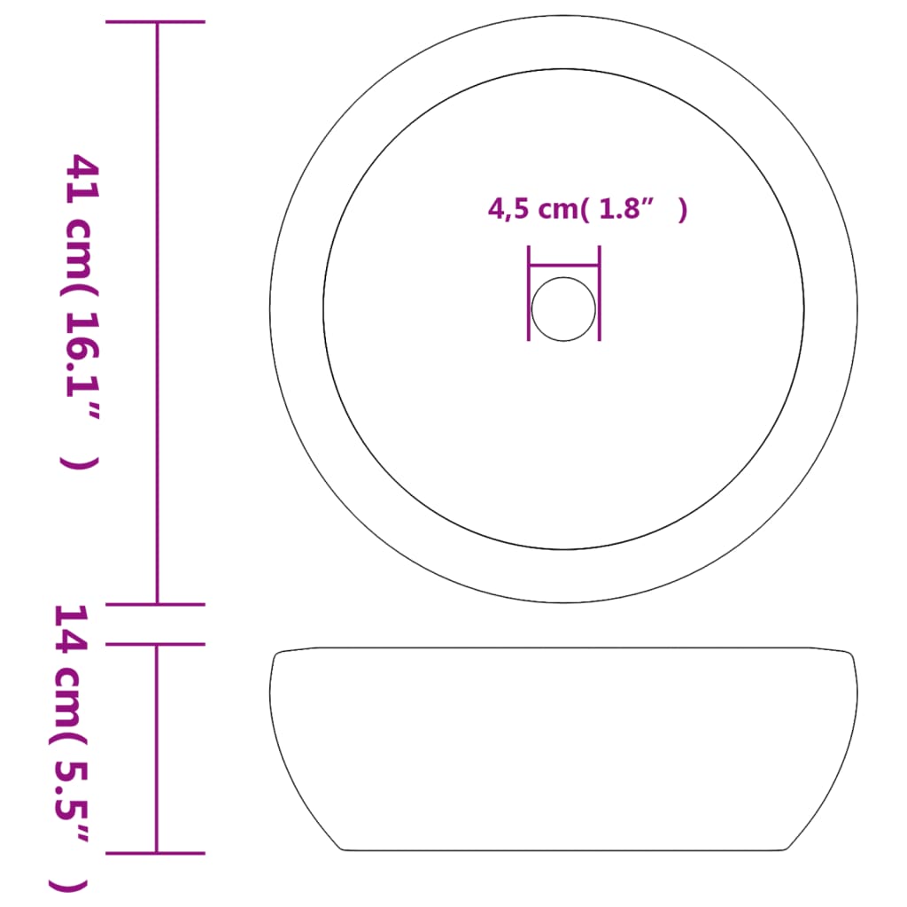 Countertop Basin Grey Round Φ41x14 cm Ceramic