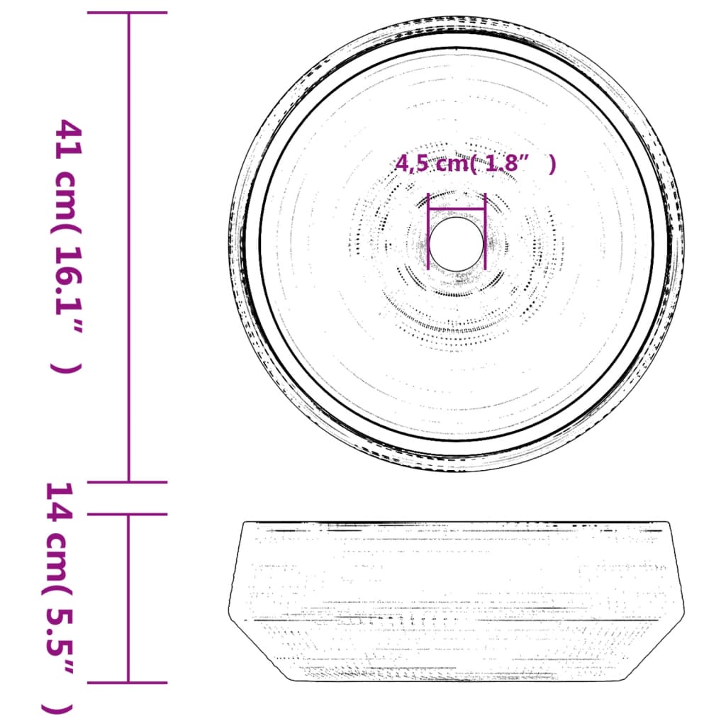 Countertop Basin Grey Round Φ41x14 cm Ceramic - Bend