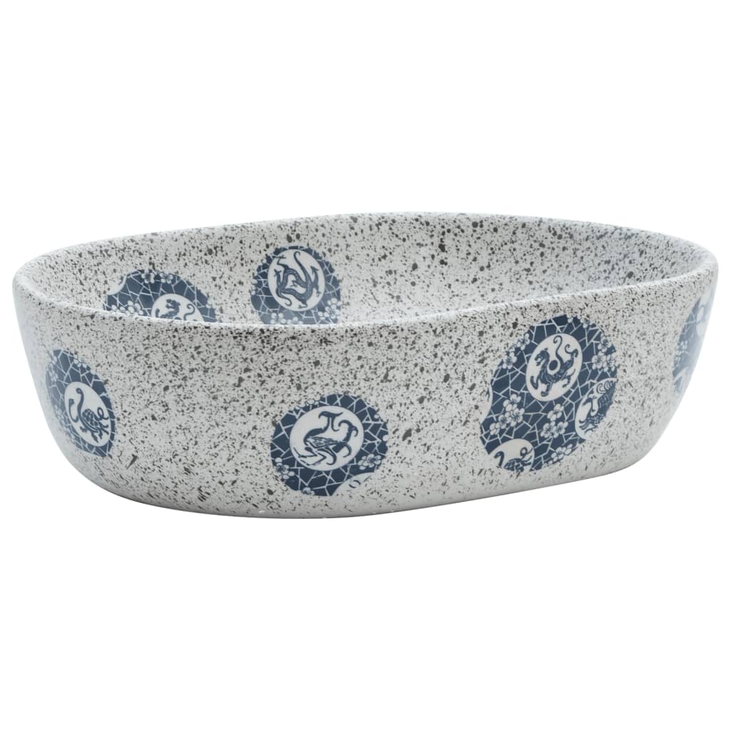 Countertop Basin Grey and Blue Oval 47x33x13 cm Ceramic - Bend