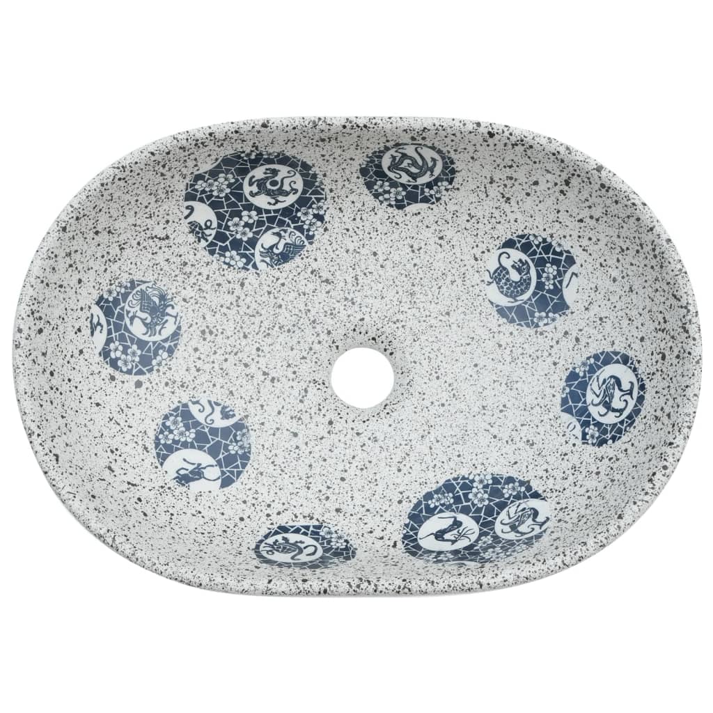 Countertop Basin Grey and Blue Oval 47x33x13 cm Ceramic - Bend