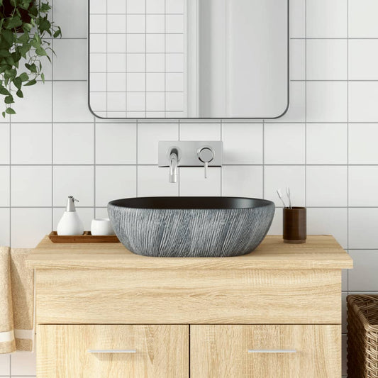 Countertop Basin Black and Grey Oval 47x33x13 cm Ceramic - Bend