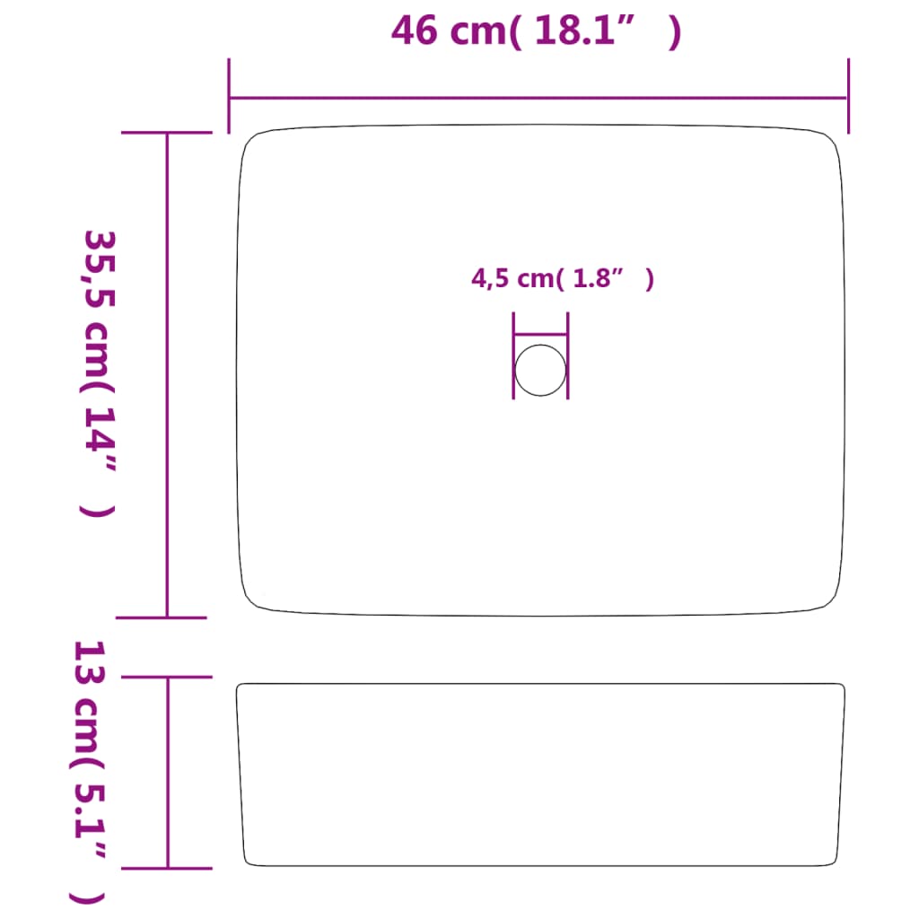 Countertop Basin Multicolour Rectangular 46x35.5x13 cm Ceramic - Bend