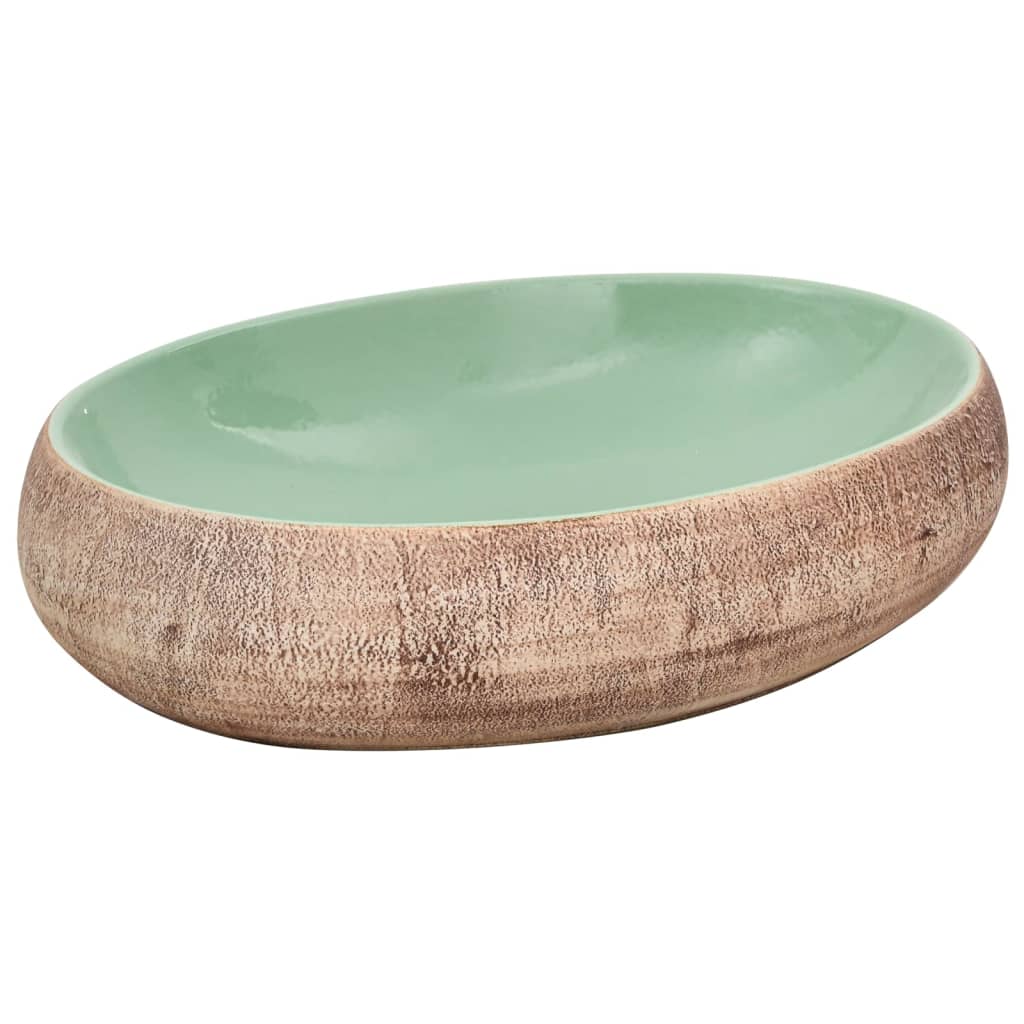 Countertop Basin Green and Brown Oval 59x40x15 cm Ceramic - Bend