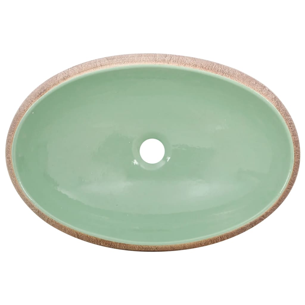 Countertop Basin Green and Brown Oval 59x40x15 cm Ceramic - Bend