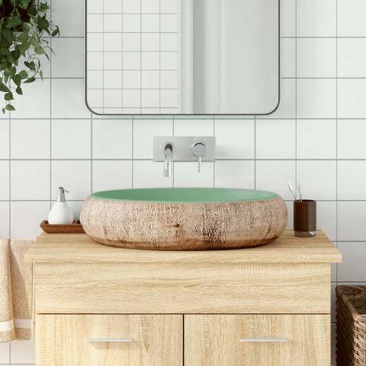 Countertop Basin Green and Brown Oval 59x40x15 cm Ceramic - Bend