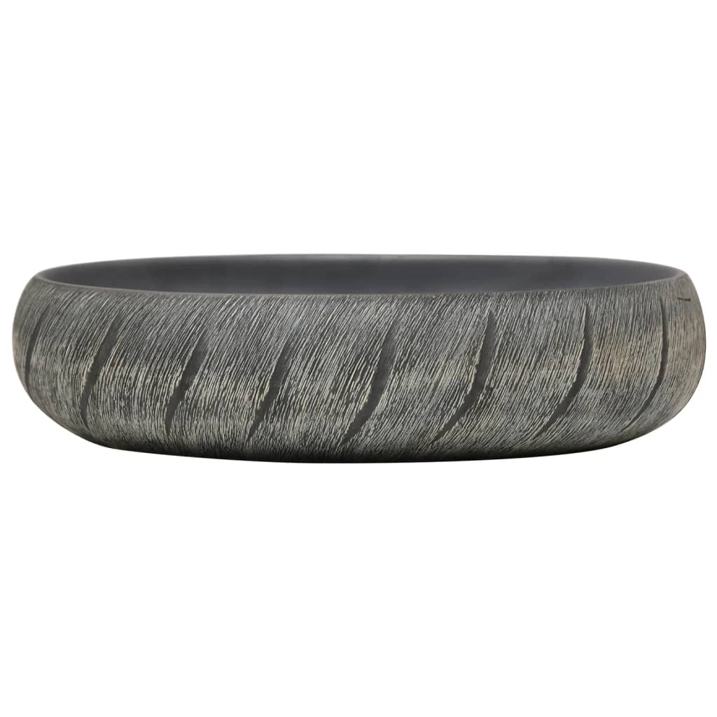 Countertop Basin Black and Grey Oval 59x40x15 cm Ceramic